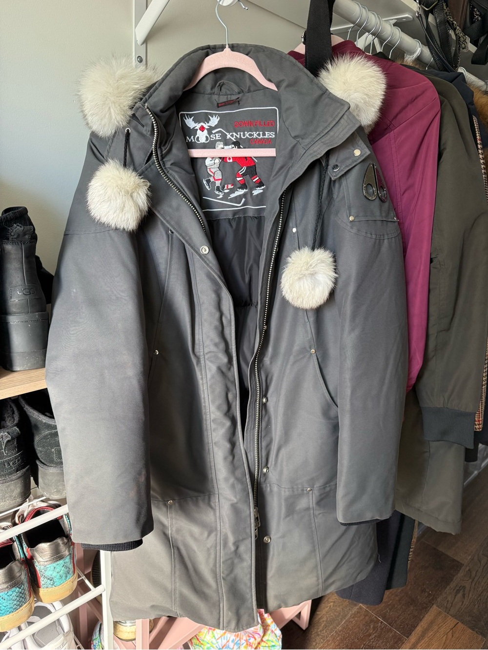 Moose Knuckles Original Stirling Parka Grey / Natural Fur – Authentic Small